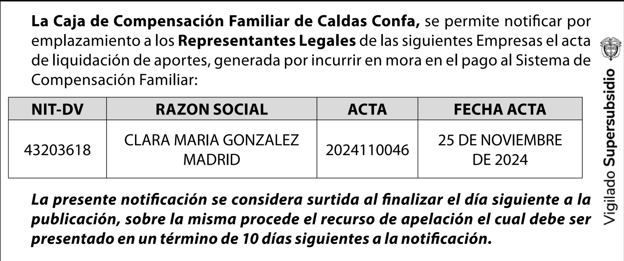 Notificación por emplazamiento: listado de empresas notificadas