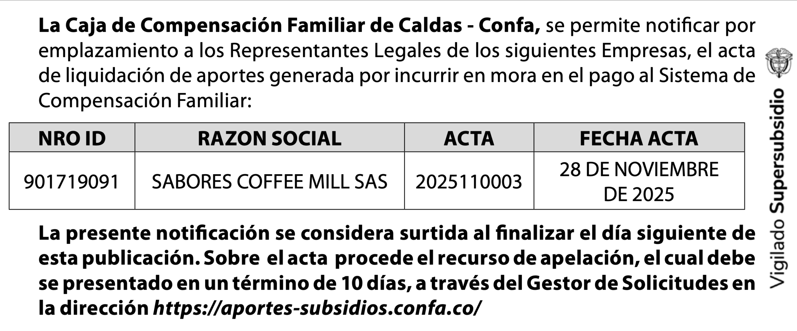 Notificación emplazamientos: listado de empresas notificadas