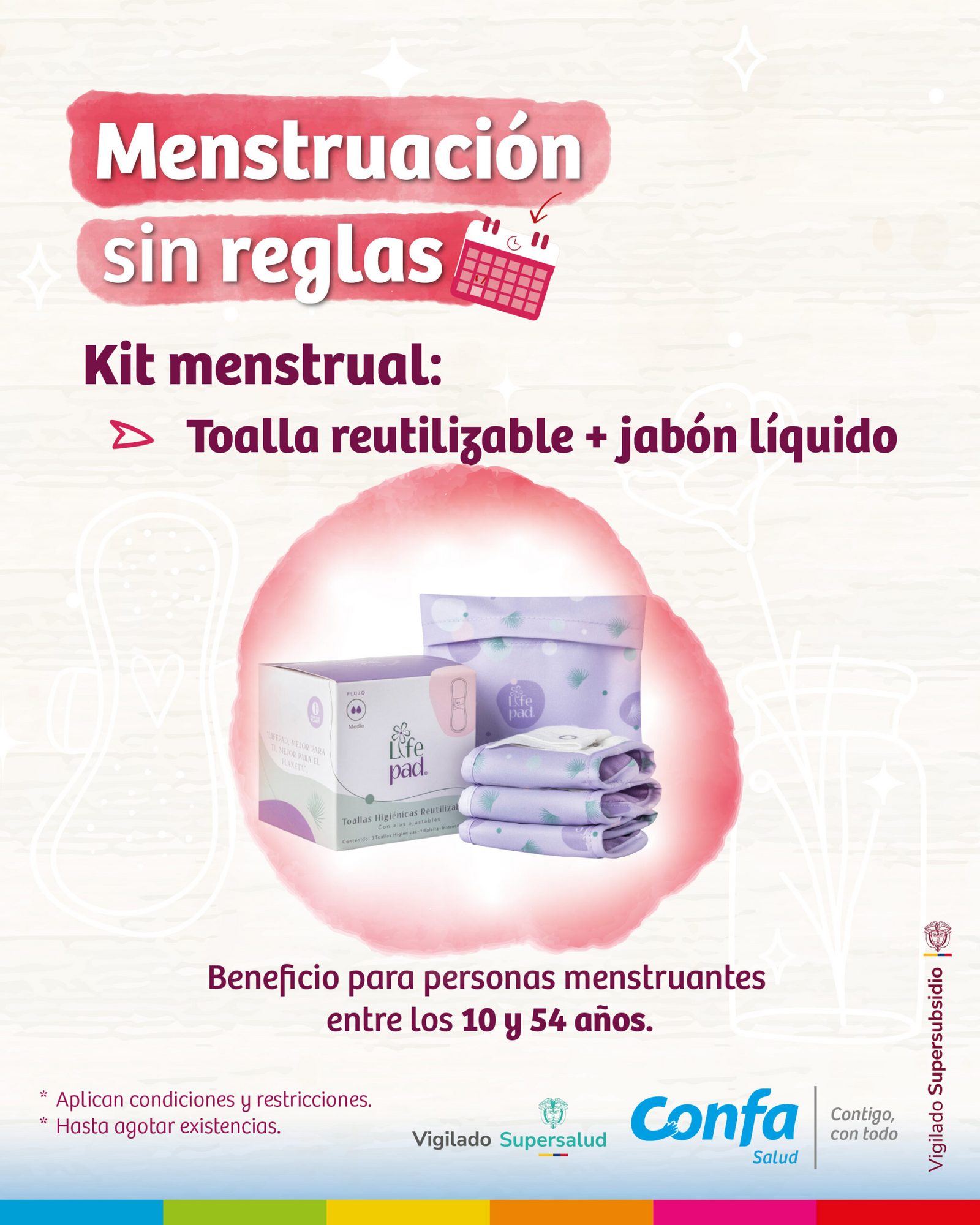 Subsidio de salud menstrual Confa: opciones de copa menstrual y toallas reutilizables