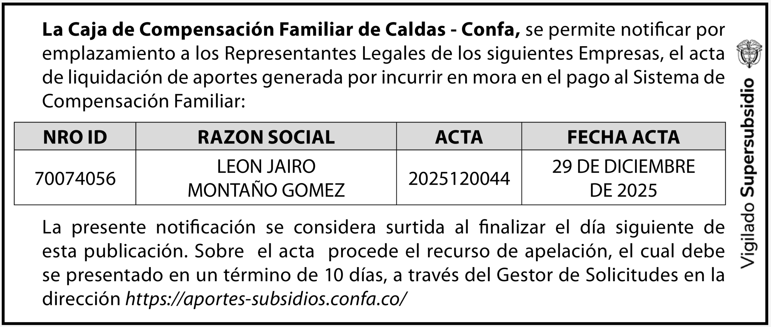 Notificación de empresas por emplazamientos: listado de empresas notificadas