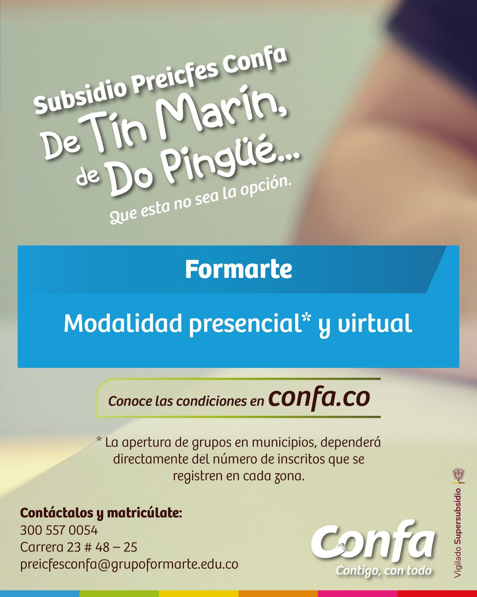 Póster del Subsidio Preicfes Confa con el aliado Formarte: modalidad presencial y virtual