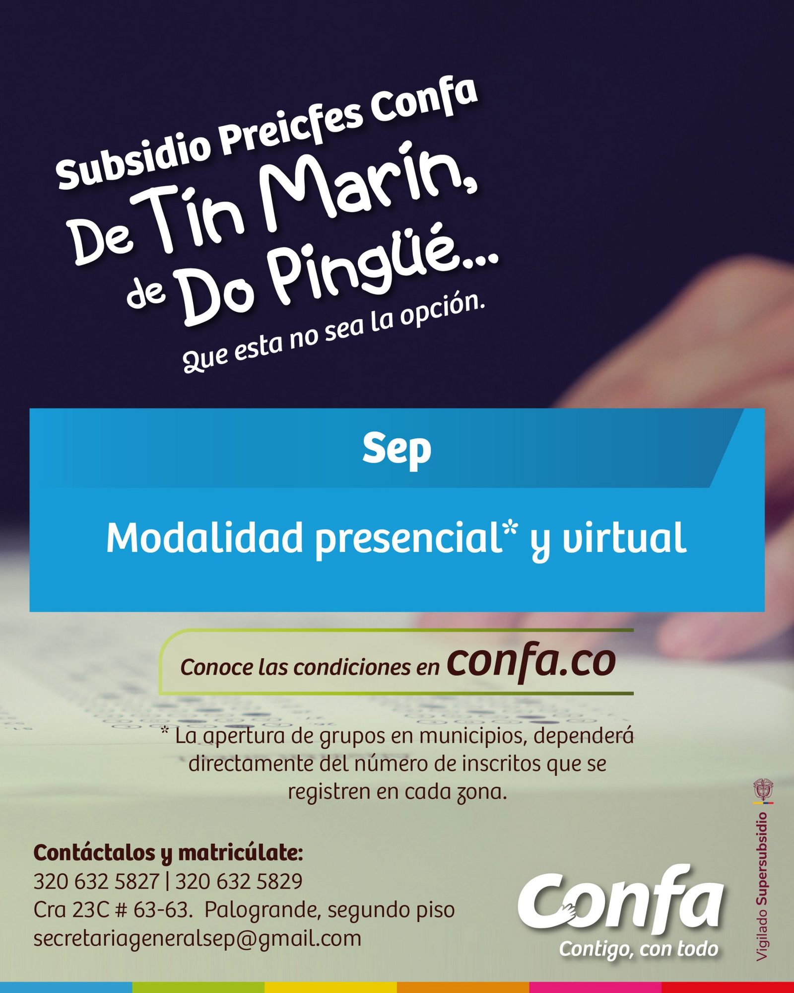 Póster del Subsidio Preicfes Confa con el aliado SEP: modalidad presencial y virtual