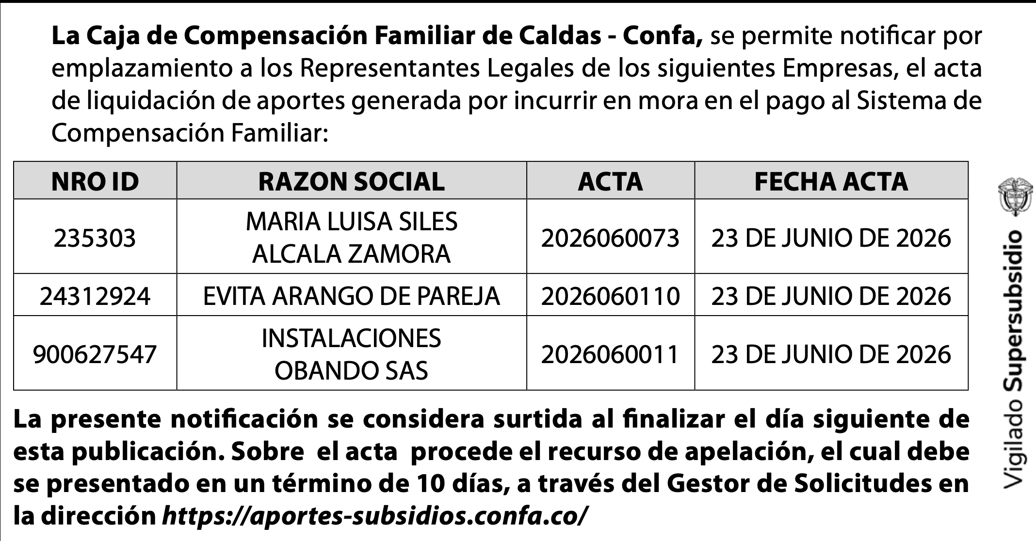 Información para empresas. Emplazamientos: listado de empresas notificadas