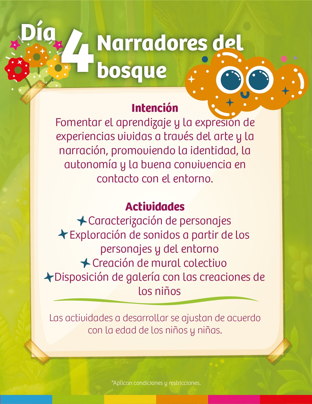 Día 4 del laboratorio pedagógico Narradores del bosque: intención y actividades de arte y narración