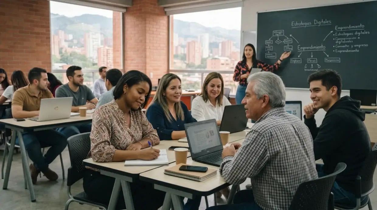 Personas de distintas edades estudiando juntas en un aula de Confa