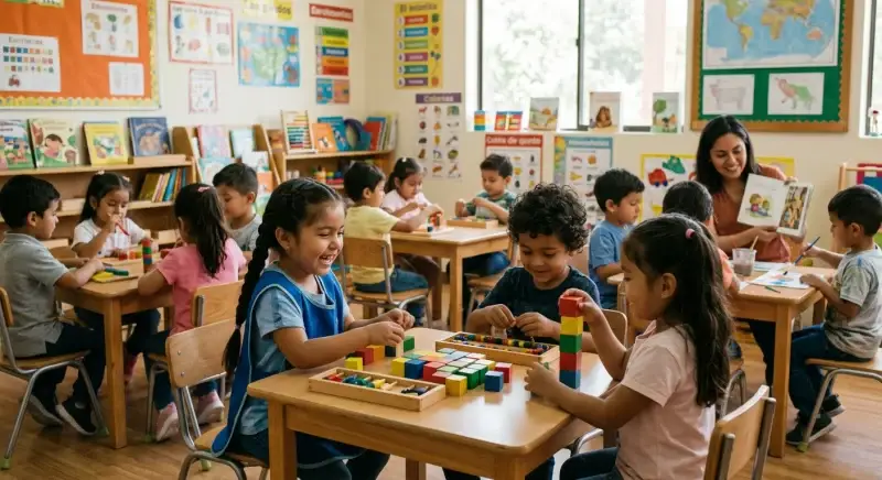 Ni&ntilde;os y ni&ntilde;as aprendiendo en un aula de preescolar de Confa