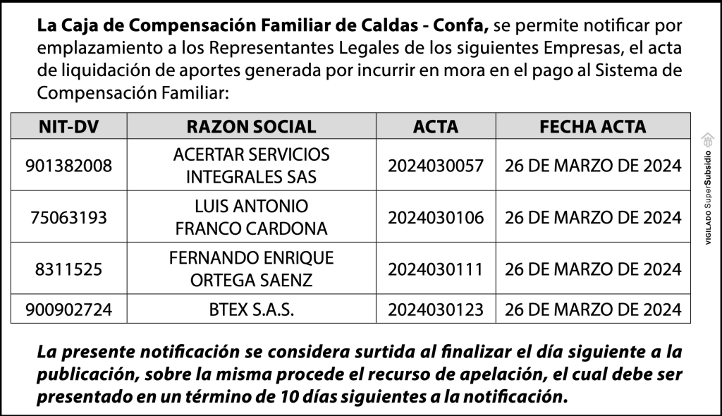 Notificación emplazamientos empresas