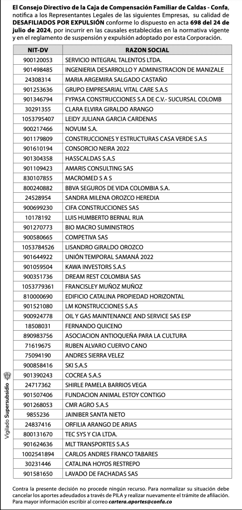 Notificación Empresas Desafiliadas por Expulsión.