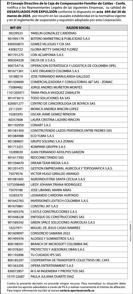 Notificación desafiliaciones