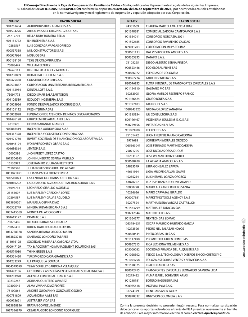 Notificación de desafiliación empresas