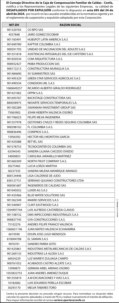 Notificación de expulsión