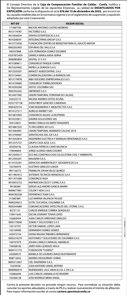 Empresas Desafiliadas por Expulsión