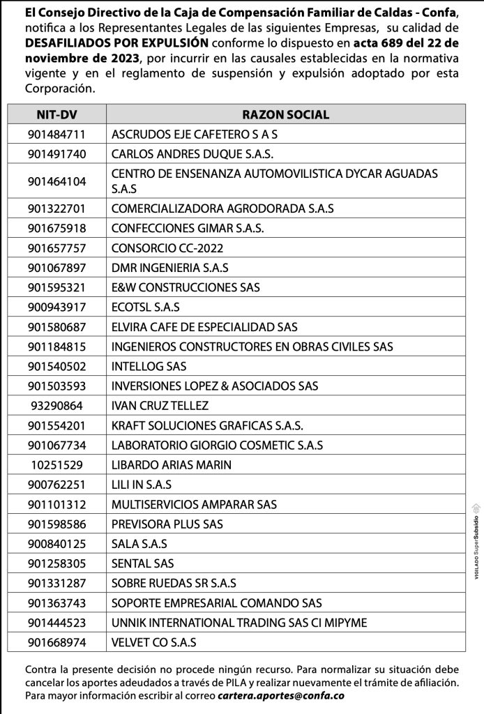 Notificación desafiliación por expulsión