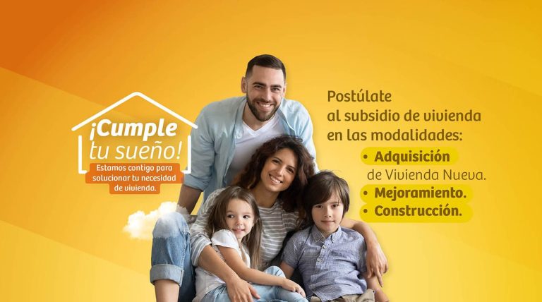Familia feliz y texto de las modalidades de subsidios
