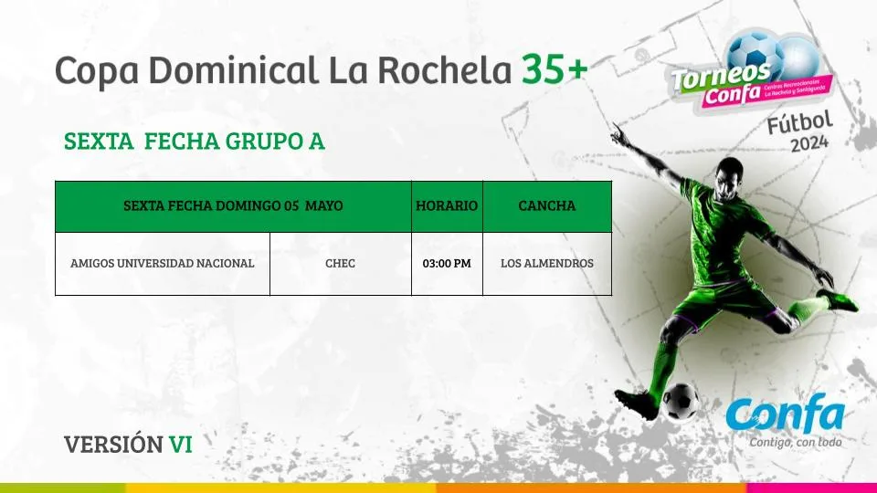 Fútbol en los Centros Recreacionales de Confa este fin de semana