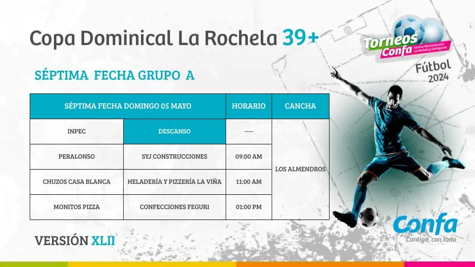 Fútbol en los Centros Recreacionales de Confa este fin de semana
