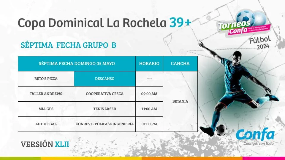 Fútbol en los Centros Recreacionales de Confa este fin de semana